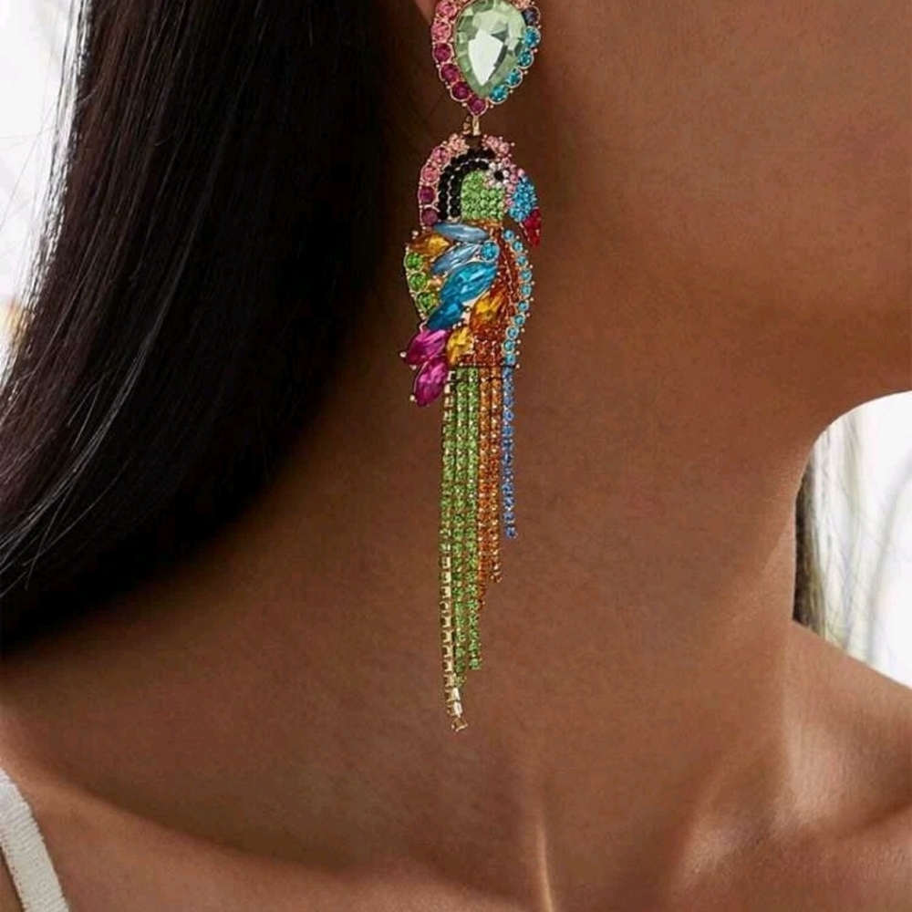 Colorful Parrot Rhinestone Earrings